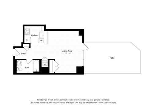 Floor plan for studio, 1 bath, 532 sqft